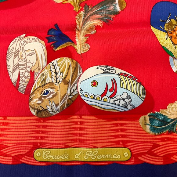Hermes Red / Navy Blue Multi Couvee d'Hermes Square Silk Twill Scarf - Picture 6 of 13